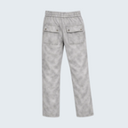 Iqraan mens grey textured track pants with elastic waist and two buttoned cargo pockets.